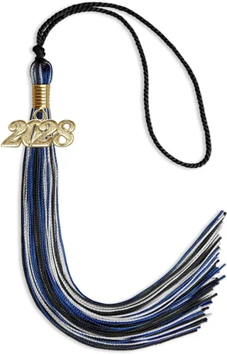 Vista 70 de Endea Graduation Borla mixta de triple color con gota de fecha dorada (negro/dorado/blanco, 2021)