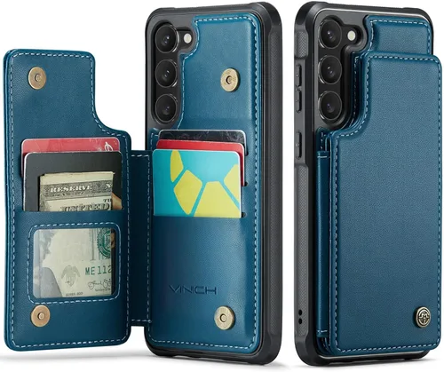 Vista 10 de Vinich Funda tipo cartera para Samsung Galaxy S23 con tarjetero, bloqueo RFID, ranuras de crédito, función atril, a prueba de golpes, para Galaxy