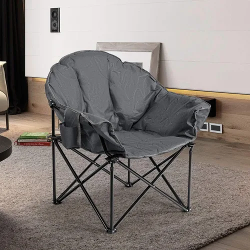 Vista 2 de S AFSTAR Silla de campamento de gran tamaño, silla acolchada con forma de luna redonda con soporte para tazas y bolsa de transporte, silla de ocio