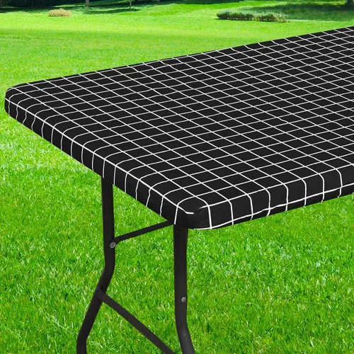 Vista 66 de Mantel rectangular, manteles de plástico elásticos ajustables con parte trasera de franela para mesas de 4 pies, manteles de vinilo impermeables