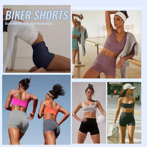 Vista 4 de 3 Pack High Waisted Biker Shorts for Women 3" 5" 8" Black Workout Yoga Compression Novelty Shorts for Running