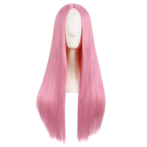 Vista 24 de MapofBeauty - Peluca sintética larga especial para mujer, de 28 pulgadas (70 cm), cabello lacio, color negro