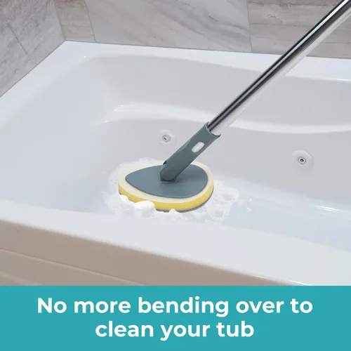 Vista 6 de TreeLen Cepillo de limpieza de baño de mango largo con cabezal de 180° y 5 cabezales reemplazables, cepillo de limpieza de baño de 49 pulgadas