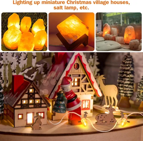 Vista 2 de LaWana Luces de pueblo de Navidad con 10 bombillas LED de color blanco cálido, cable de luz C7, decoración para casas de pueblo de Navidad