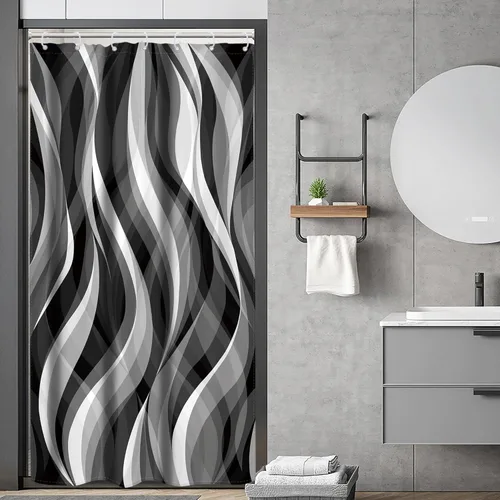 Vista 17 de Riyidecor - Cortina de ducha Chevron con diseño geométrico de espiga, 72 pulgadas de ancho x 96 pulgadas de alto, a rayas, extra larga, simple