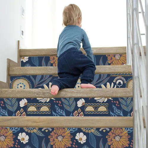 Vista 4 de Papel tapiz de vinilo autoadhesivo autoadhesivo con diseño botánico floral vintage, bohemio, extraíble, impermeable, para paredes de baño