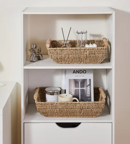 Vista 6 de Wicker Storage Basket, Large Baskets for Gifts Empty, Small Baskets for Organizing, Woven Storage Baskets for Shelves, Toy Basket, Set of 3(Sea