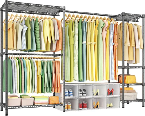 Vista 7 de Ulif Perchero E10 (Con Barra Colgante Extensible) Percheros Independientes para Colgar Ropa, Sistema Organizador de Armario Ajustable, Perchero