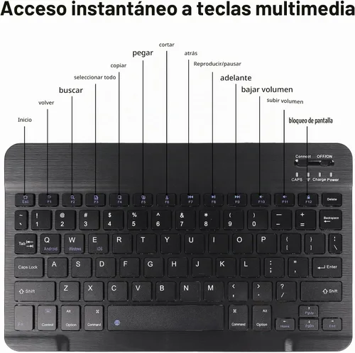 Vista 6 de Combo de teclado y mouse Bluetooth ultra delgado, recargable, portátil, compacto, inalámbrico, juego de teclado para PC, computadora, tableta Negro