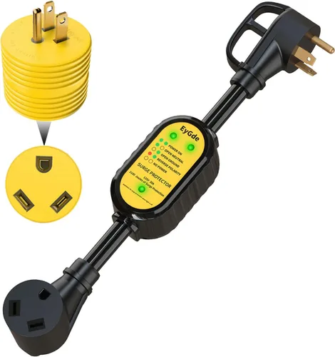 Vista 13 de EyGde Adaptador de 50 amperios a 15 amperios 110 RV – Adaptador de corriente patentado 4200J con protector de sobretensiones – Analizador