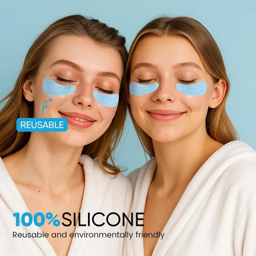 Vista 2 de AUSLKA Parches reutilizables para debajo de los ojos: 3 pares, máscaras reutilizables de silicona, parches reutilizables para arrugas de ojos