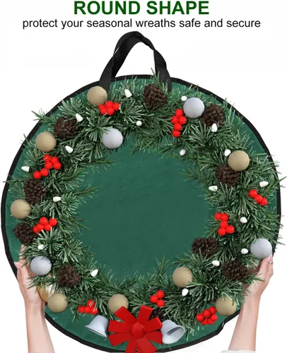 Vista 4 de ProPik Bolsa de almacenamiento para corona de Navidad de 24 pulgadas, contenedor de guirnalda con material resistente a desgarros, con asas Negro