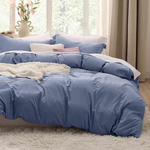 Vista 84 de Bedsure Funda de edredón de tamaño King suave y prelavada, gris oscuro, 3 piezas, 1 funda de edredón de 104 x 90 pulgadas con cremallera y 2 fundas