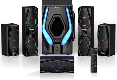 Bobtot Sistemas de sonido envolvente Sistema de cine en casa – 1200 vatios de potencia máxima de 10 pulgadas subwoofer 5.1/2.1 audio con cable