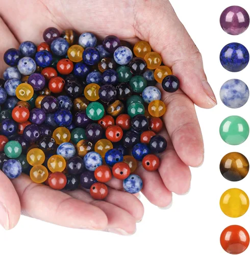 Vista 2 de Cuentas de piedra natural de 7 chakras de 0.236 pulgadas, 100 cuentas redondas de cristal, piedras preciosas sueltas, multicolor, mezcladas