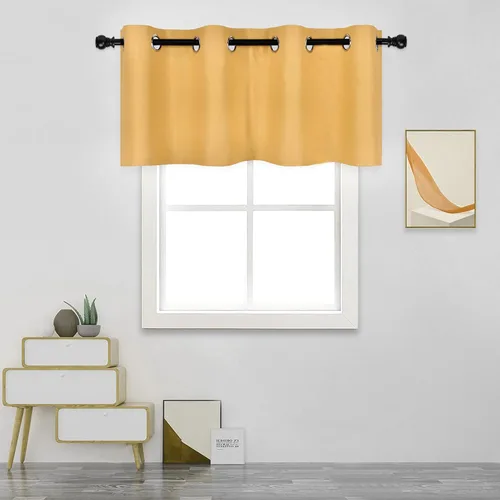 Vista 23 de DECOVSUN Cenefa de cortina opaca amarilla brillante para ventanas de cocina, cenefa opaca con ojales para dormitorio, cenefa corta y recta para sala