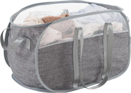 Vista 16 de Cesta plegable para la ropa sucia duradera con 2 compartimentos para clasificar y almacenar, cesta portátil para ropa sucia para dormitorio, cuarto