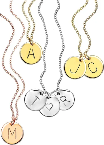 Delicado collar de disco con iniciales Collar con iniciales de oro rosa Regalo personalizado de mejor amiga o dama de honor.