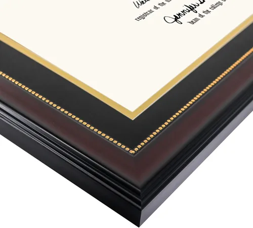 Vista 4 de GraduationMall Marco de diploma de caoba de 11 x 17 pulgadas con soporte de borla para documentos de certificado de 8.5 x 11, vidrio real, paspartú
