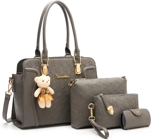 Vista 21 de Bolsos de mano de moda para mujer, bolsas tote, bolsas de hombro, bolsa con asa superior, cartera tipo satchel, juego de 4 piezas N negro