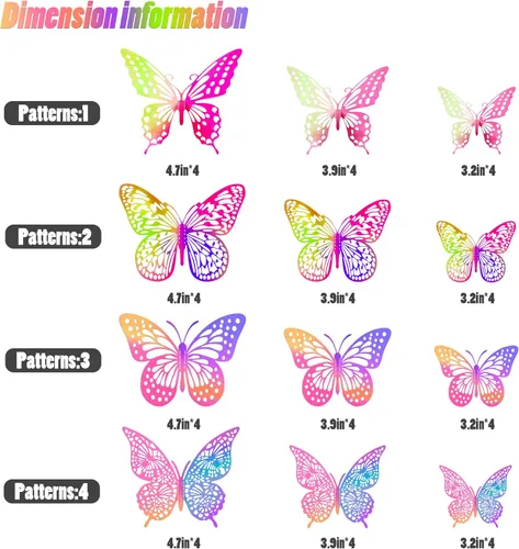 Vista 6 de SAOROPEB Decoración de pared de mariposa 3D, 48 piezas, 4 estilos, 3 tamaños, decoraciones de mariposa morada para decoraciones de cumpleaños