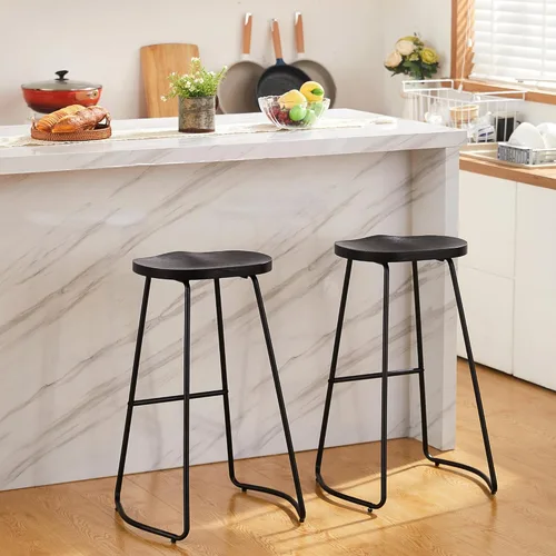 Vista 92 de HeuGah Juego de 4 taburetes de bar con asiento de silla de montar con patas de metal, taburetes rústicos de altura de mostrador sin respaldo