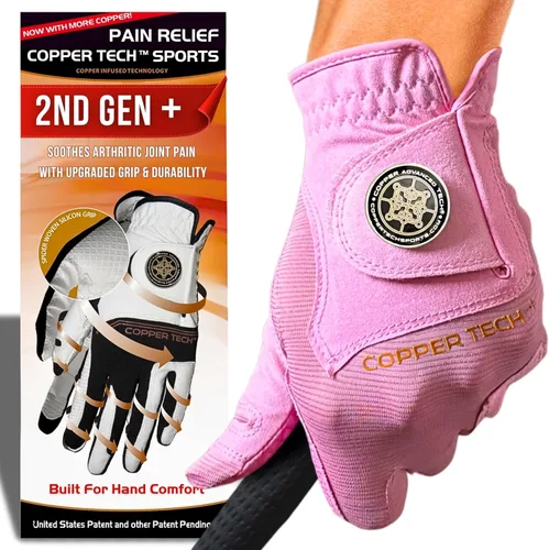 Vista 18 de Copper Tech Plus Ladies Golf Gloves Women (2nd Gen) Copper Compression Joint Support with Flexible & Comfortable Fit Tacky Silicone Pad