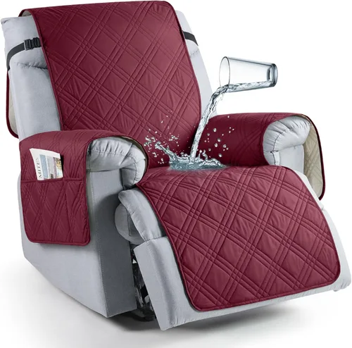 Vista 13 de TAOCOCO Funda para silla reclinable 100% impermeable que se mantiene en su lugar, fundas reclinables para sillas reclinables pequeñas con bolsillo