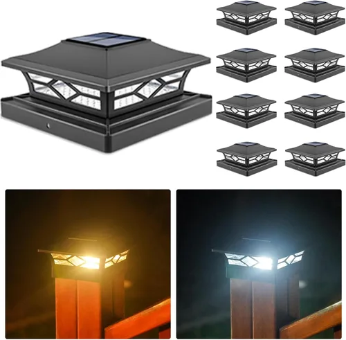Vista 9 de VOLISUN - Faroles solares para poste: paquete de 2 luces para exteriores, para cubierta, con casquillo blanco, resistente al agua, 2 modos
