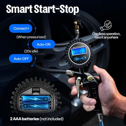 Vista 4 de SPECSTAR Paquete de 2 infladores digitales de neumáticos con manómetro, portabrocas de aire de 250 PSI y accesorios de compresor con manguera