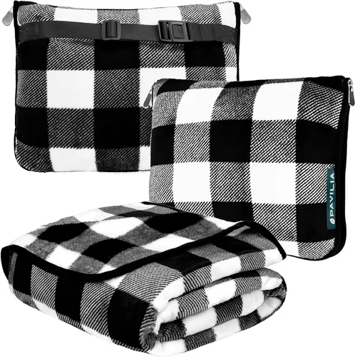 Vista 12 de PAVILIA Almohada Manta de Viaje, Manta Suave de Avión Conjunto Combo 2 en 1, Manta de Avión Compacta Empacable, Esenciales de Vuelo Almohada
