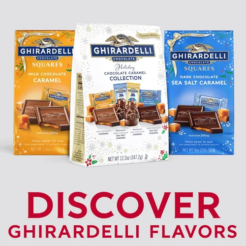 Vista 4 de Ghirardelli Holiday Caramel Collection, cuadrados de chocolate negro y leche, surtido de muñecos de nieve, 12.2 onzas