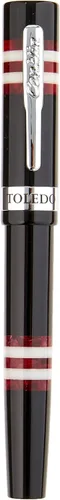 Vista 14 de Conklin Toledo - Pluma estilográfica negra con segmentos de anillo azul y blanco, punta mediana de oro macizo de 14 quilates, elegante pluma