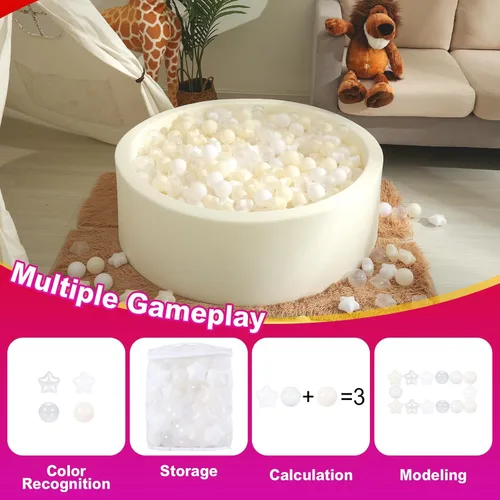 Vista 2 de Pelotas de Corral de Bolas Realhaha 50 100 200 500, Formas de Estrella para Bebés Niños Parque Infantil Bolas de Plástico para Bebés Piscina