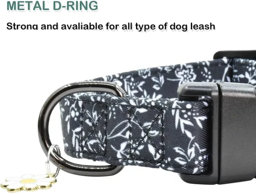 Vista 5 de Lindo collar de algodón para perro, patrones de flores, collares suaves y ajustables para cachorros, para hembras, perros pequeños, medianos