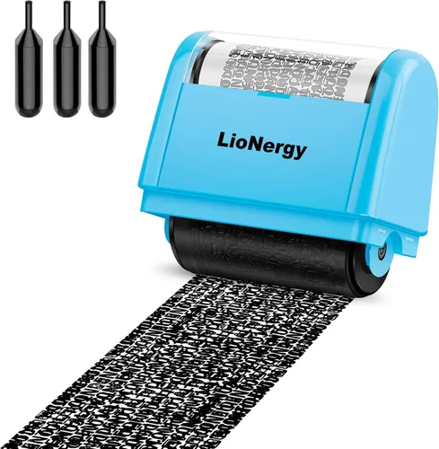 Vista 9 de LioNergy - Sello de rodillo de protección de identidad extra grande para prevención de robo de identidad con 3 repuestos, 10 calcomanías de vinilo