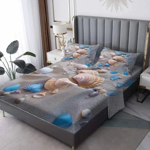 Juego de sábanas con temática de playa tamaño individual, sábanas costeras, microfibra suave, bolsillo profundo, sábanas y fundas de almohada