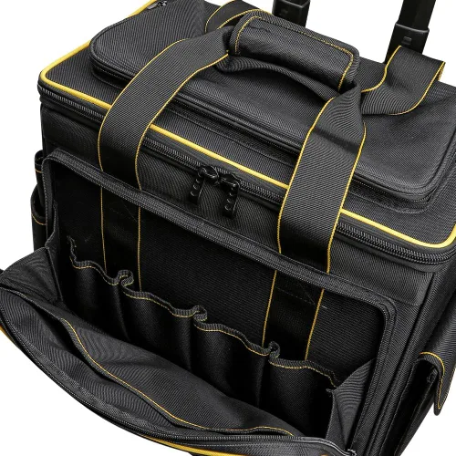 Vista 10 de WINHUNT Bolsa de herramientas con ruedas de boca ancha de 18 pulgadas, 32 bolsillos con mango telescópico y 2 ruedas, color negro