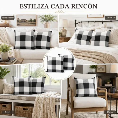 Vista 4 de Funda para almohada a cuadros Sukh - 2 piezas de fundas para almohada a cuadros tipo búfalo de 18x18 pulgadas, fundas para almohadas a cuadros tipo