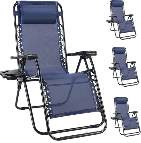 Vista 9 de NEWBULIG Zero Gravity - Juego de 4 sillas reclinables plegables portátiles ajustables para acampar con polel ajustable, respaldo de malla, bandejas