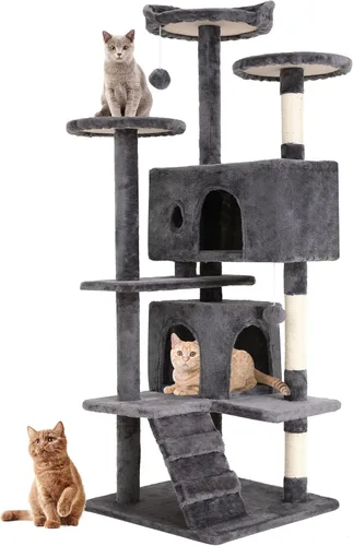 Vista 18 de BestPet Torre para Gatos de 36" Gris Claro Torre Resistente para Gatos de Múltiples Niveles con Condominio de Felpa, Percha Acogedora, Postes