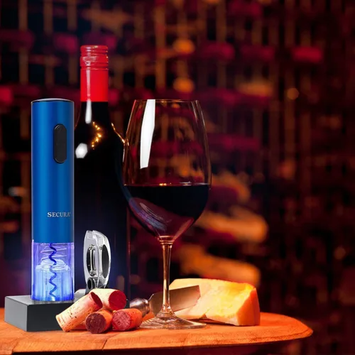 Vista 6 de Secura Abridor de vino eléctrico, sacacorchos eléctrico automático de botellas de vino con cortador de papel de aluminio, recargable (azul)