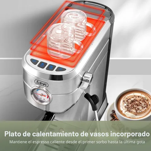 Vista 7 de Gevi Cafeteras comerciales de café expreso, cafetera profesional de 20 barras con espumador de leche, máquinas de café expresso de acero inoxidable