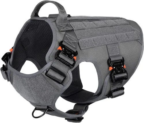 Vista 9 de ICEFANG Arnés táctico para perro con 4 hebillas de metal, chaleco, equipo para transportar carga, ligero y modular para perro con asa, sin correa