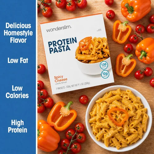 Vista 5 de WonderSlim Pasta de Proteína, Macarrones con Queso y Filete, 140 Calorías, 12g de Proteína (7 unidades)