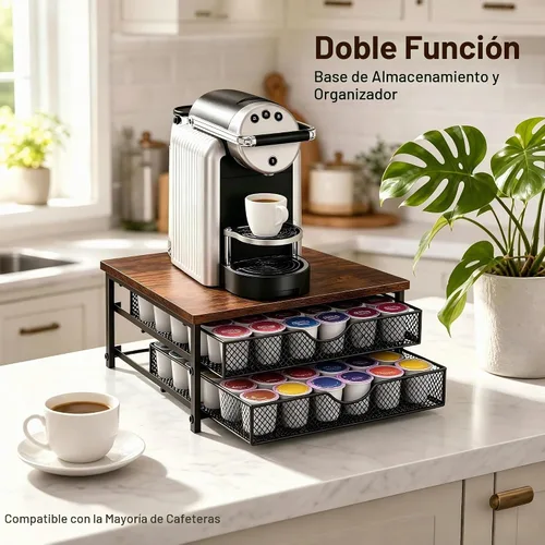 Vista 7 de Soporte para cápsulas de café para mostrador, cajón de cápsulas de café Soporte para tazas K de 72 capacidades, cestas deslizantes, almacenamiento
