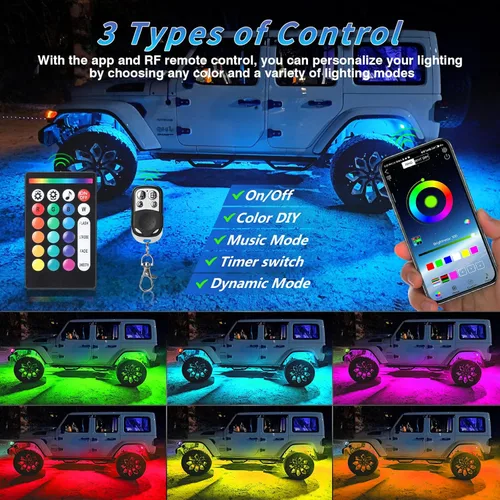 Vista 2 de 8Pods Luces LED RGB de Metal para Rocas con Control Remoto APP/RF, Luces de Resplandor Inferior Multicolor Impermeables para Vehículos con Modo