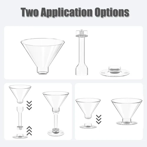 Vista 3 de WUWEOT Paquete de 60 vasos de Martini de plástico, vasos de cóctel de 5 onzas de alto, vasos irrompibles de postre para el hogar, bar, restaurante
