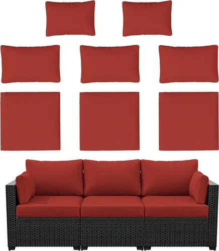 Vista 11 de Fundas de cojín de 8 p para exteriores, fundas de cojín de repuesto impermeables con cremallera para sofá de ratán de 3 asientos, fundas de cojín