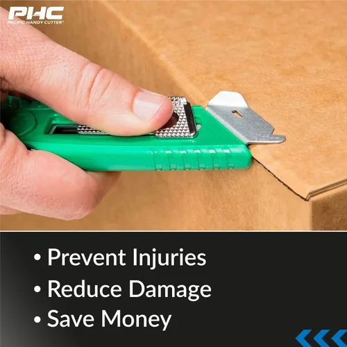 Vista 9 de Pacific Handy Cutter S4SR Cortador de seguridad autorretráctil con protector de metal fijo, divisor de cinta sin cuchillas, protector de acero